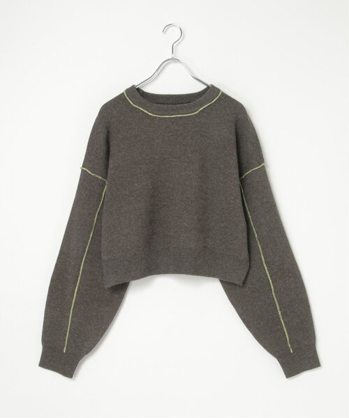 notch.（ノッチ）の「配色ショートニット（ニット/セーター・レディース・ブラウン/アイボリー/チャコール・M）」の4枚目の写真