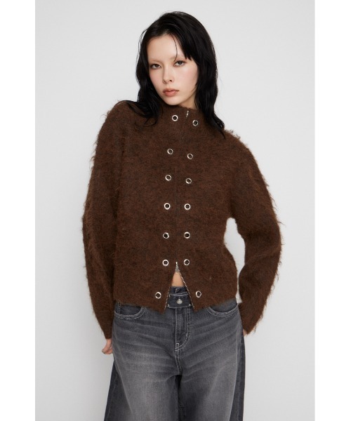 ZIP SIDE EYELET ニット