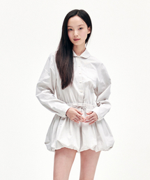 YOUHEE STRIPE BALLON SHIRTS DRESS IVORY