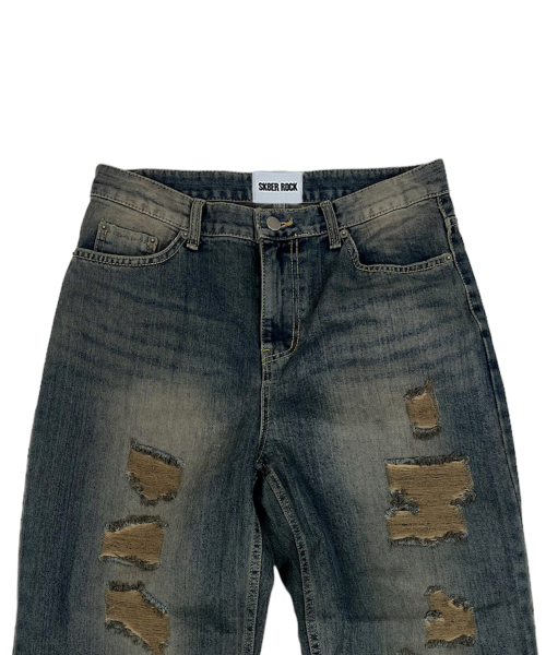 SK8ER ROCK(スケーターロック)の「Retro Dyeing Destroyed Denim Wide Pants (Brown indigo)(デニムパンツ・レディース・その他・LARGE/MEDIUM)」の3枚目の写真