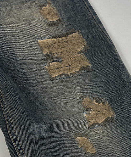 SK8ER ROCK(スケーターロック)の「Retro Dyeing Destroyed Denim Wide Pants (Brown indigo)(デニムパンツ・レディース・その他・LARGE/MEDIUM)」の5枚目の写真