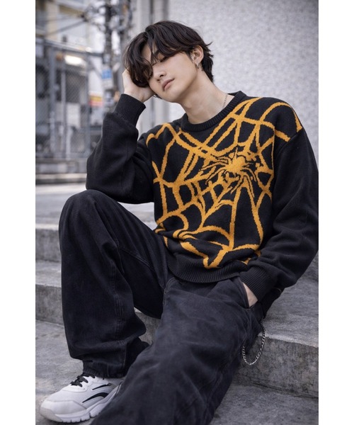 Bling Leads(ブリングリーズ)の「【Bls】【Bling Leads】モヘアタッチジャガード スパイダー柄ニット(ニット/セーター・メンズ・ベージュ/ブラック系その他2/ブルー/ブラック系その他・FREE)」の2枚目の写真