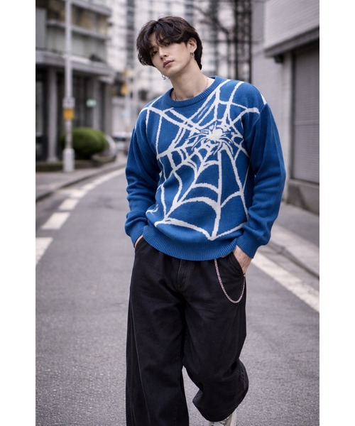 Bling Leads(ブリングリーズ)の「【Bls】【Bling Leads】モヘアタッチジャガード スパイダー柄ニット(ニット/セーター・メンズ・ベージュ/ブラック系その他2/ブルー/ブラック系その他・FREE)」の4枚目の写真