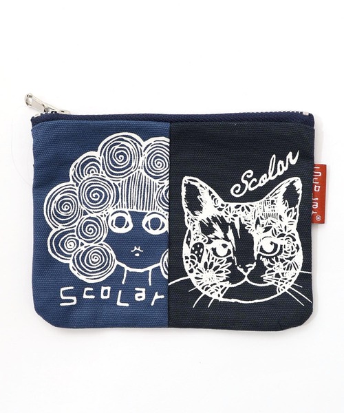 ScoLar(スカラー)の「653830:スカラーちゃん×ネコ配色フラットポーチ(ポーチ・レディース・グリーン/オレンジ/ピンク/ネイビー/パープル・FREE)」の1枚目の写真