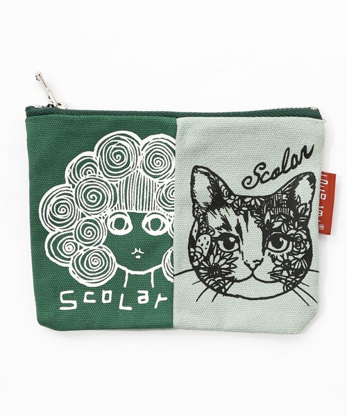 ScoLar(スカラー)の「653830:スカラーちゃん×ネコ配色フラットポーチ(ポーチ・レディース・グリーン/オレンジ/ピンク/ネイビー/パープル・FREE)」の2枚目の写真