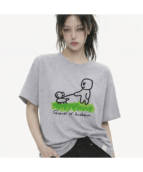 GRAVER（グレーバー）の「[ユニセックス]ドローイングパピーストロール半袖Tシャツ_4カラー（Tシャツ/カットソー・レディース・ホワイト/ネイビー/ライトグレー/ブラック・X-LARGE/LARGE/MEDIUM/SMALL）」の3枚目の写真
