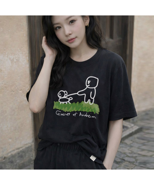 GRAVER（グレーバー）の「[ユニセックス]ドローイングパピーストロール半袖Tシャツ_4カラー（Tシャツ/カットソー・レディース・ホワイト/ネイビー/ライトグレー/ブラック・X-LARGE/LARGE/MEDIUM/SMALL）」の2枚目の写真