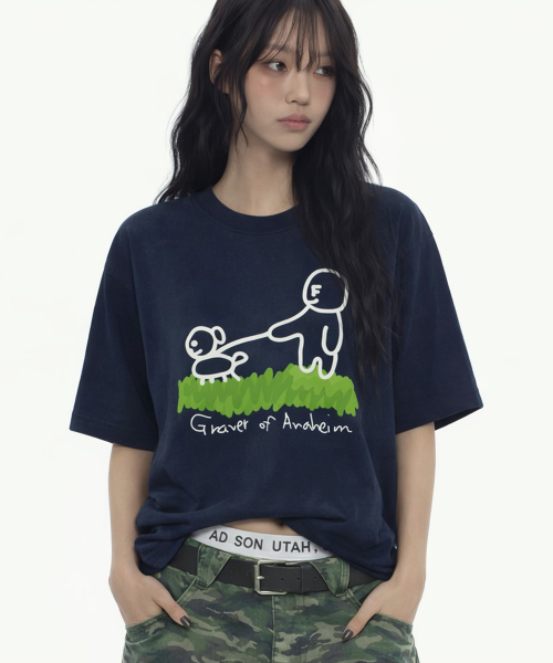GRAVER（グレーバー）の「[ユニセックス]ドローイングパピーストロール半袖Tシャツ_4カラー（Tシャツ/カットソー・レディース・ホワイト/ネイビー/ライトグレー/ブラック・X-LARGE/LARGE/MEDIUM/SMALL）」の5枚目の写真