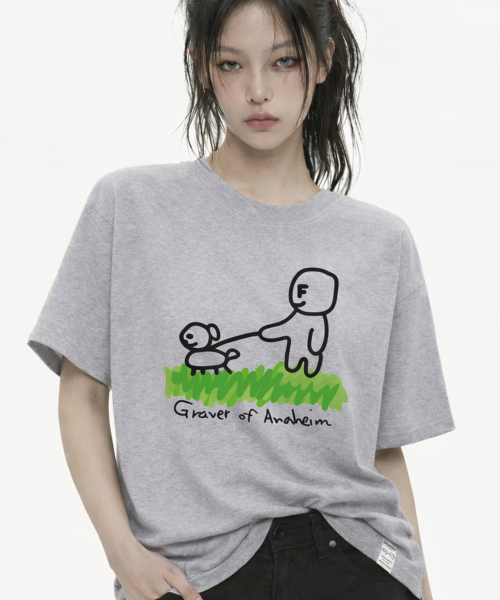 GRAVER（グレーバー）の「[ユニセックス]ドローイングパピーストロール半袖Tシャツ_4カラー（Tシャツ/カットソー・レディース・ホワイト/ネイビー/ライトグレー/ブラック・X-LARGE/LARGE/MEDIUM/SMALL）」の7枚目の写真