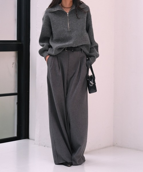 AKTE(アクテ)の「ハーフジップニットプルオーバー(ニット/セーター・レディース・ピンク/チャコールグレー・FREE)」の3枚目の写真