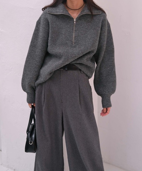 AKTE(アクテ)の「ハーフジップニットプルオーバー(ニット/セーター・レディース・ピンク/チャコールグレー・FREE)」の5枚目の写真