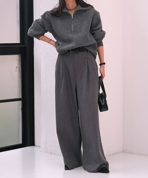 AKTE(アクテ)の「ハーフジップニットプルオーバー(ニット/セーター・レディース・ピンク/チャコールグレー・FREE)」の6枚目の写真