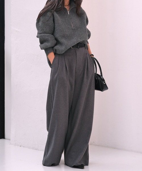 AKTE(アクテ)の「ハーフジップニットプルオーバー(ニット/セーター・レディース・ピンク/チャコールグレー・FREE)」の7枚目の写真