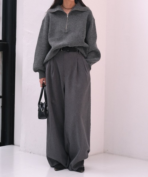 AKTE(アクテ)の「ハーフジップニットプルオーバー(ニット/セーター・レディース・ピンク/チャコールグレー・FREE)」の9枚目の写真