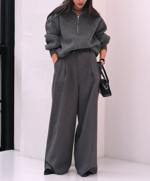 AKTE(アクテ)の「ハーフジップニットプルオーバー(ニット/セーター・レディース・ピンク/チャコールグレー・FREE)」の11枚目の写真