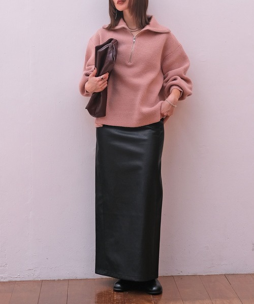 AKTE(アクテ)の「ハーフジップニットプルオーバー(ニット/セーター・レディース・ピンク/チャコールグレー・FREE)」の12枚目の写真