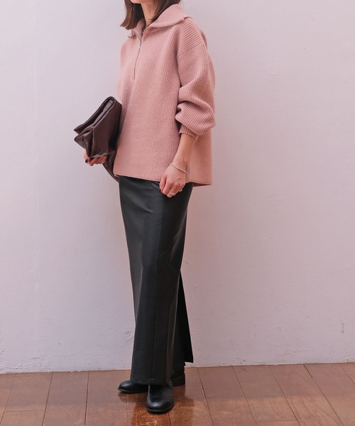 AKTE(アクテ)の「ハーフジップニットプルオーバー(ニット/セーター・レディース・ピンク/チャコールグレー・FREE)」の13枚目の写真