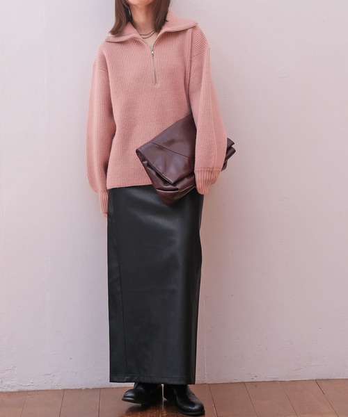 AKTE(アクテ)の「ハーフジップニットプルオーバー(ニット/セーター・レディース・ピンク/チャコールグレー・FREE)」の14枚目の写真