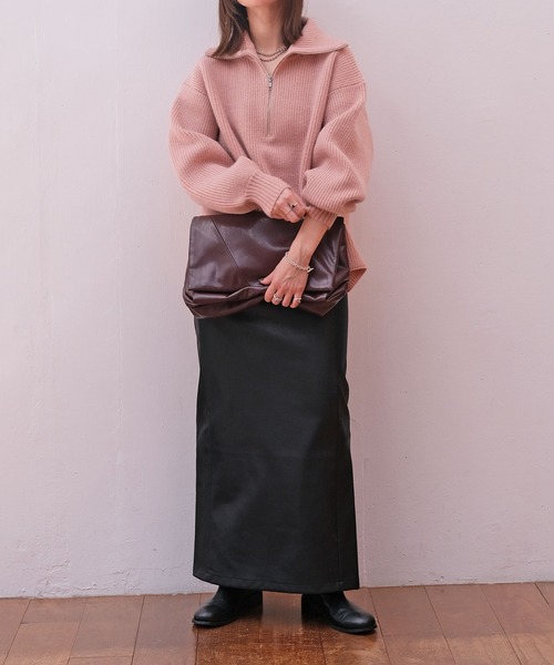 AKTE(アクテ)の「ハーフジップニットプルオーバー(ニット/セーター・レディース・ピンク/チャコールグレー・FREE)」の16枚目の写真