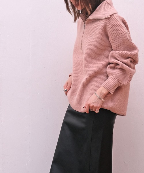 AKTE(アクテ)の「ハーフジップニットプルオーバー(ニット/セーター・レディース・ピンク/チャコールグレー・FREE)」の18枚目の写真