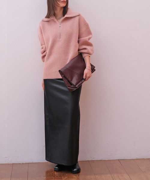 AKTE(アクテ)の「ハーフジップニットプルオーバー(ニット/セーター・レディース・ピンク/チャコールグレー・FREE)」の19枚目の写真