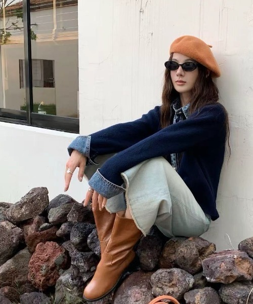 gossip!ロサンゼルス(ゴシップロサンゼルス)の「デニム切り替え ニットカーディガン(カーディガン/ボレロ・レディース・ネイビー/ダークグレー/ブラウン/グレー・FREE)」の12枚目の写真