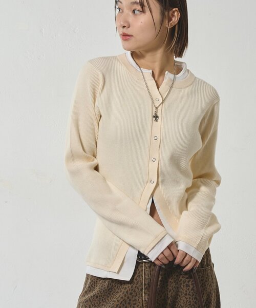 WHO'S WHO gallery(フーズフーギャラリー)の「LAYERED HENLEY NARROW CARDIGAN(カーディガン/ボレロ・レディース・アイボリー/ブラック/グレー/ネイビー/レッド/ブルー・FREE)」の14枚目の写真