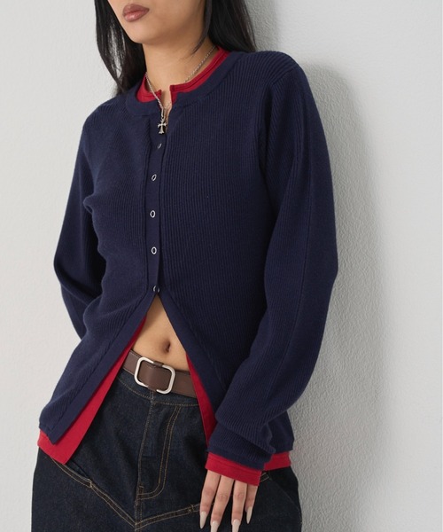 WHO'S WHO gallery(フーズフーギャラリー)の「LAYERED HENLEY NARROW CARDIGAN(カーディガン/ボレロ・レディース・アイボリー/ブラック/グレー/ネイビー/レッド/ブルー・FREE)」の5枚目の写真