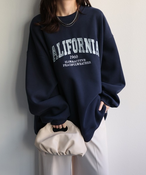 ap retro（アプレトロ）の「ロゴ刺繍オーバーサイズスウェット / Bigトレーナー（スウェット・レディース・オートミール/ネイビー/ブラウン/グレー/ベージュ/グリーン/ライトブルー・FREE）」の7枚目の写真