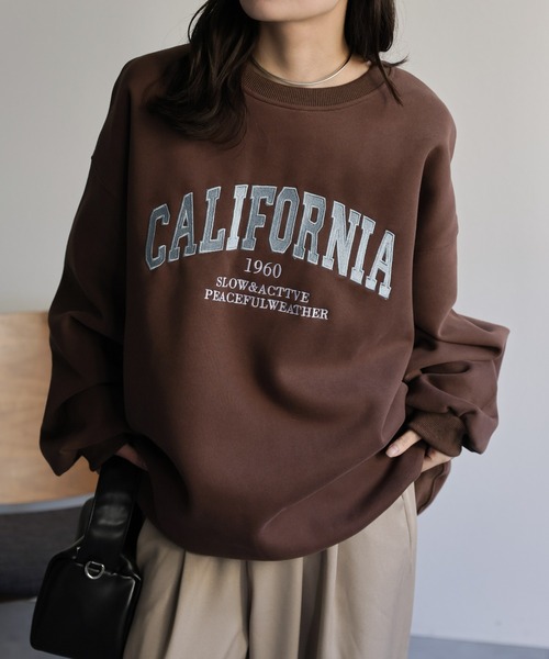 ap retro（アプレトロ）の「ロゴ刺繍オーバーサイズスウェット / Bigトレーナー（スウェット・レディース・オートミール/ネイビー/ブラウン/グレー/ベージュ/グリーン/ライトブルー・FREE）」の3枚目の写真