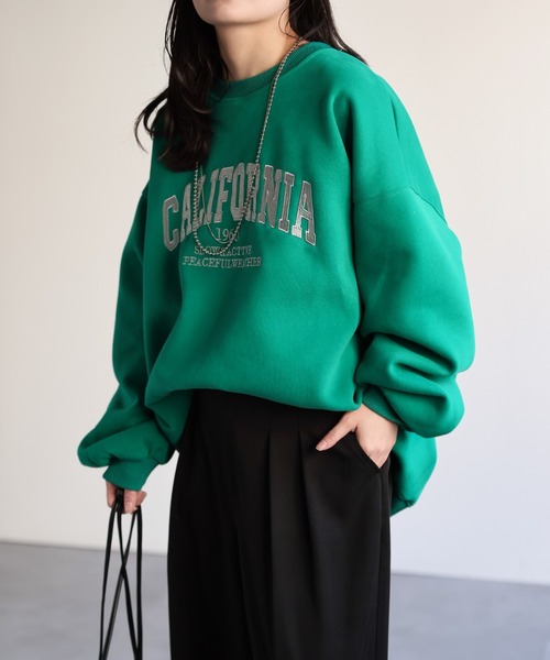 ap retro（アプレトロ）の「ロゴ刺繍オーバーサイズスウェット / Bigトレーナー（スウェット・レディース・オートミール/ネイビー/ブラウン/グレー/ベージュ/グリーン/ライトブルー・FREE）」の6枚目の写真
