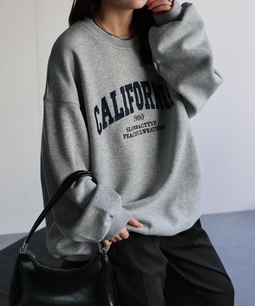 ap retro（アプレトロ）の「ロゴ刺繍オーバーサイズスウェット / Bigトレーナー（スウェット・レディース・オートミール/ネイビー/ブラウン/グレー/ベージュ/グリーン/ライトブルー・FREE）」の12枚目の写真