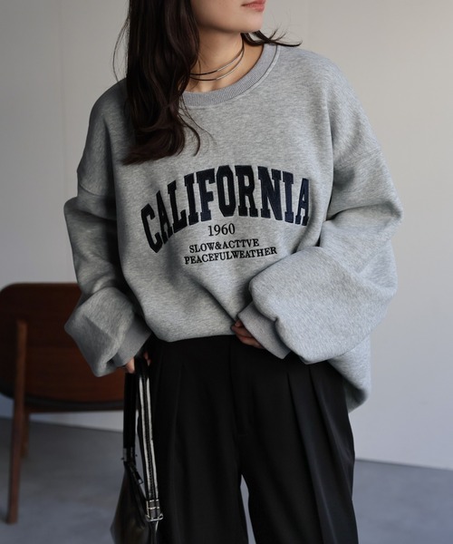 ap retro（アプレトロ）の「ロゴ刺繍オーバーサイズスウェット / Bigトレーナー（スウェット・レディース・オートミール/ネイビー/ブラウン/グレー/ベージュ/グリーン/ライトブルー・FREE）」の9枚目の写真