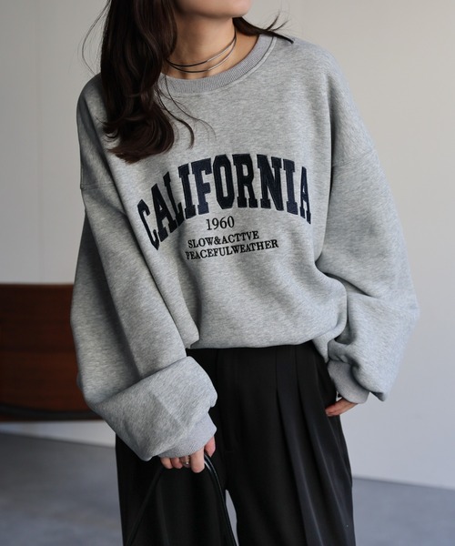 ap retro（アプレトロ）の「ロゴ刺繍オーバーサイズスウェット / Bigトレーナー（スウェット・レディース・オートミール/ネイビー/ブラウン/グレー/ベージュ/グリーン/ライトブルー・FREE）」の10枚目の写真