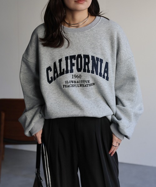 ap retro（アプレトロ）の「ロゴ刺繍オーバーサイズスウェット / Bigトレーナー（スウェット・レディース・オートミール/ネイビー/ブラウン/グレー/ベージュ/グリーン/ライトブルー・FREE）」の8枚目の写真