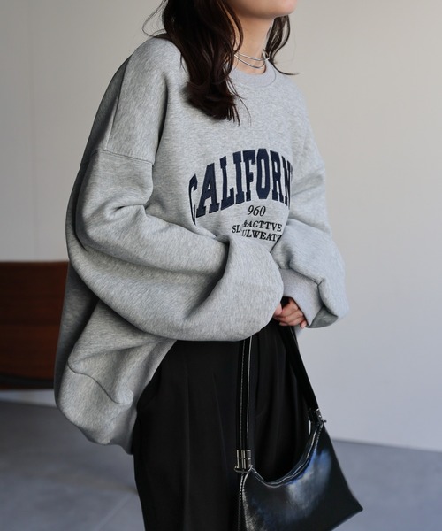 ap retro（アプレトロ）の「ロゴ刺繍オーバーサイズスウェット / Bigトレーナー（スウェット・レディース・オートミール/ネイビー/ブラウン/グレー/ベージュ/グリーン/ライトブルー・FREE）」の16枚目の写真