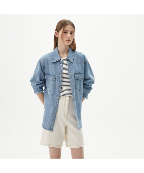 PLASTIC ISLAND(プラスティックアイランド)の「Shirt-style denim jacket PQ2DJ431(その他アウター・レディース・スカイブルー・SMALL/MEDIUM/X-SMALL)」の1枚目の写真
