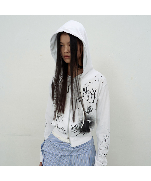セール】PRINTED HOODIE ZIP-UP (WHITE)（パーカー）｜LCDC TM 