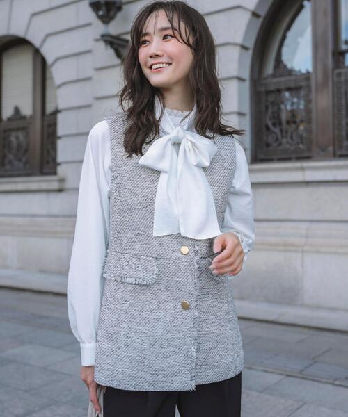 grove（グローブ）の「【手洗いOK】ツイードペプラムジレ（ベスト・レディース・ブラック系3/ネイビー・02/03/04/05/01）」の3枚目の写真