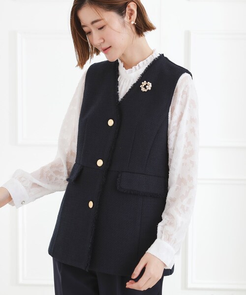grove（グローブ）の「【手洗いOK】ツイードペプラムジレ（ベスト・レディース・ブラック系3/ネイビー・02/03/04/05/01）」の6枚目の写真