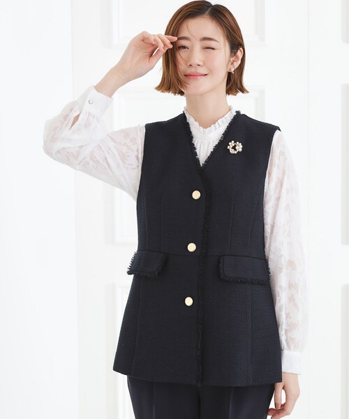 grove（グローブ）の「【手洗いOK】ツイードペプラムジレ（ベスト・レディース・ブラック系3/ネイビー・02/03/04/05/01）」の7枚目の写真
