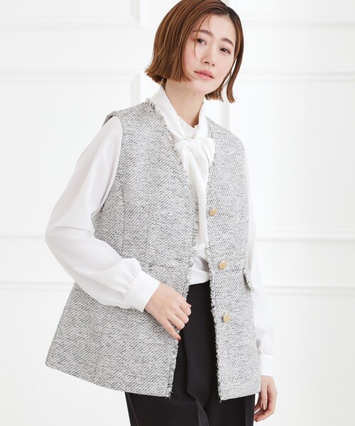 grove（グローブ）の「【手洗いOK】ツイードペプラムジレ（ベスト・レディース・ブラック系3/ネイビー・02/03/04/05/01）」の10枚目の写真