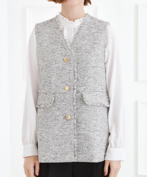 grove（グローブ）の「【手洗いOK】ツイードペプラムジレ（ベスト・レディース・ブラック系3/ネイビー・02/03/04/05/01）」の14枚目の写真