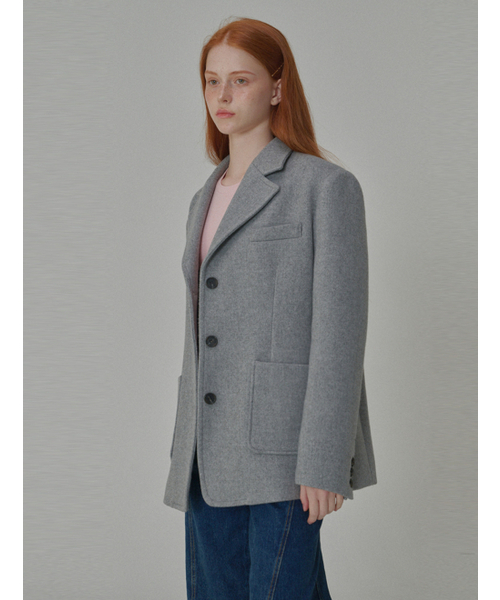 オーバーサイズウールツイルジャケットグレー