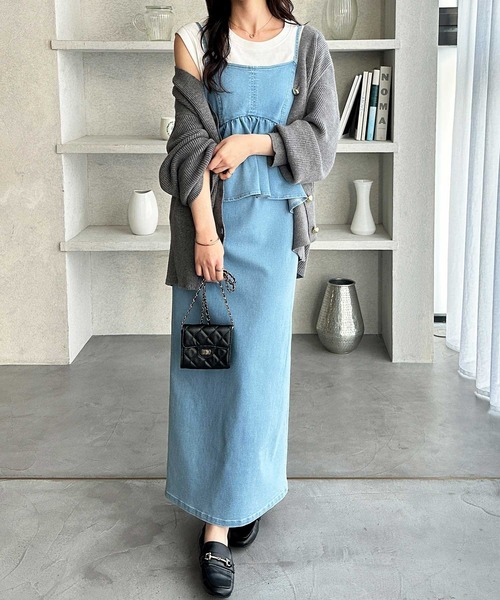 GeeRA(ジーラ)の「【S-LL展開】洗える楽ちんストレッチ!全骨格対応デニムペプラムキャミワンピース(ワンピース・レディース・ブラック/サックスブルー/ブルー・X-LARGE/LARGE/MEDIUM/SMALL)」の15枚目の写真