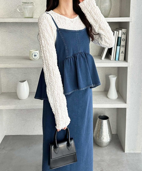 GeeRA(ジーラ)の「【S-LL展開】洗える楽ちんストレッチ!全骨格対応デニムペプラムキャミワンピース(ワンピース・レディース・ブラック/サックスブルー/ブルー・X-LARGE/LARGE/MEDIUM/SMALL)」の17枚目の写真