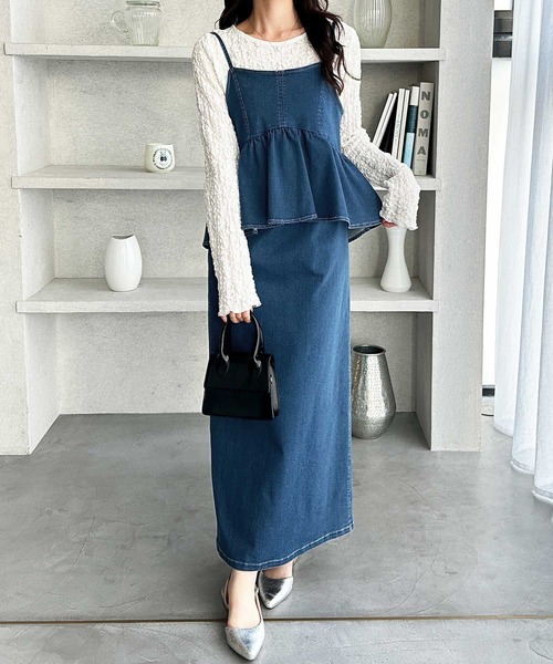 GeeRA(ジーラ)の「【S-LL展開】洗える楽ちんストレッチ!全骨格対応デニムペプラムキャミワンピース(ワンピース・レディース・ブラック/サックスブルー/ブルー・X-LARGE/LARGE/MEDIUM/SMALL)」の19枚目の写真