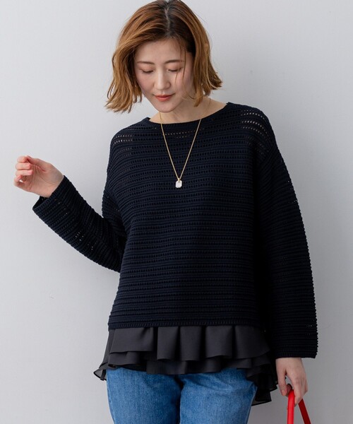 23区 S(ニジュウサンクチイサイサイズ)の「コットンギマ ボートネック ニット(ニット/セーター・レディース・ネイビー系/ホワイト系/ベージュ系/ライトイエロー系・32)」の3枚目の写真