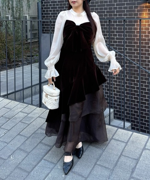 セール】ベロアリボンロングワンピース（ワンピース）｜one after