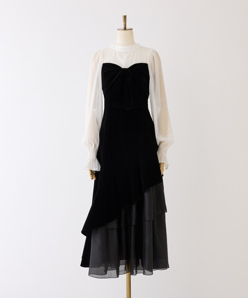 セール】ベロアリボンロングワンピース（ワンピース）｜one after